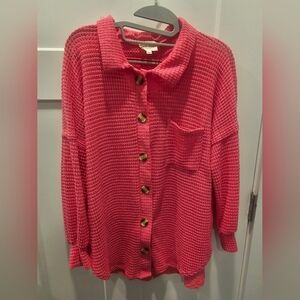 143 Story Coral Waffle Knit Button Down Top Small Oversized Shacket Textured